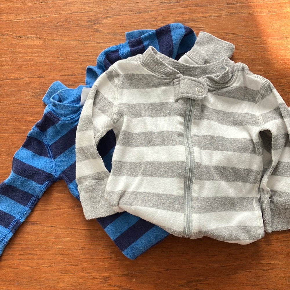 Hanna Andersson 3-6 month zip pajamas blue grey baby boy bundle 60cm